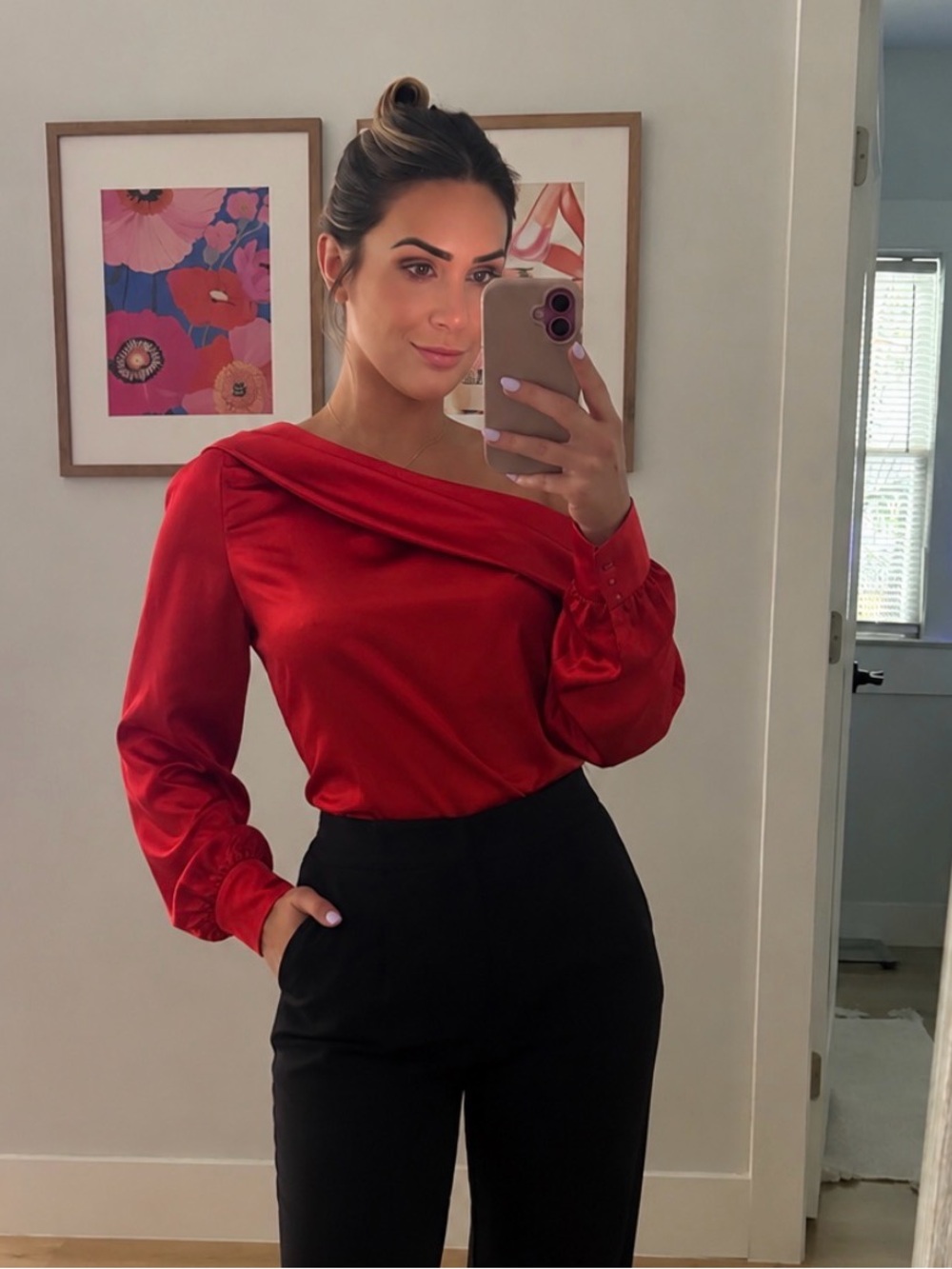 Women’s Red Satin Rima Asymmetrical Bodysuit